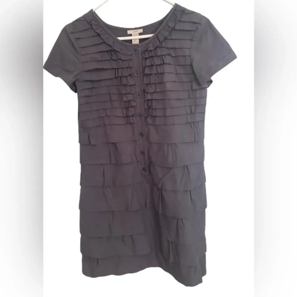 J. Crew Women's Carly Short Sleeve Tier‎ Ruffle Dress Size 0 Gray 100% Cotton